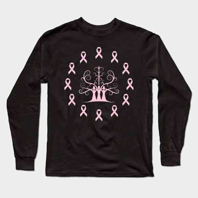 Breast Cancer Awareness Light Pink Ribbon Sisters Tree Of Life Long Sleeve T-Shirt by SubtleSplit